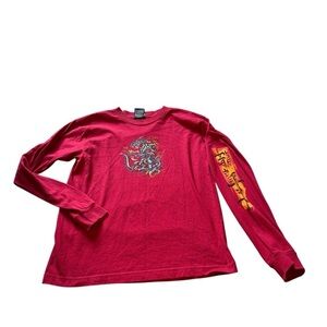 Y2K Early 2000’s Red Dragon Top Heavy Long Sleeve Vintage Shirt